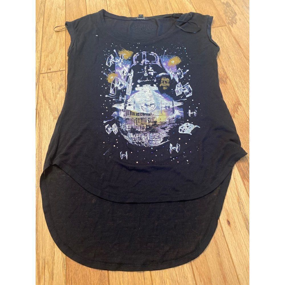 Star Wars, women's black graphic sleeveless high low shirt size small